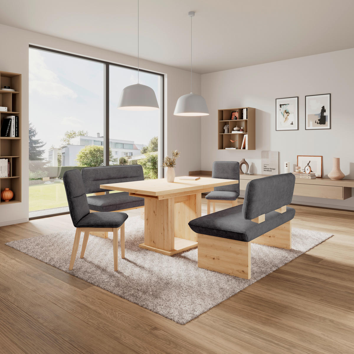 SITZBANK 140/87/67 cm Webstoff Schwarz  - Eichefarben/Schwarz, KONVENTIONELL, Textil (140/87/67cm) - James Wood