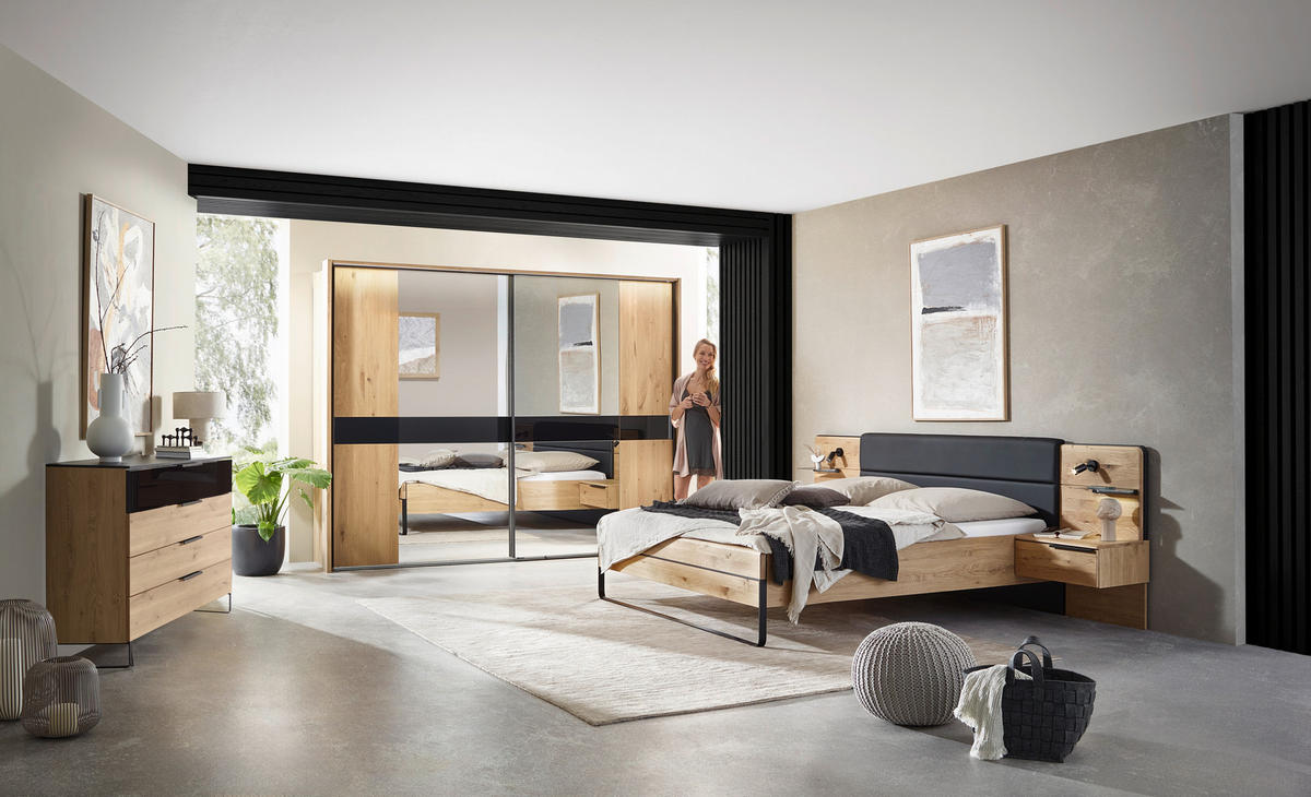 BETTANLAGE 180/200 cm  in Schwarz, Wildeiche   - Wildeiche/Schwarz, Design, Holzwerkstoff/Textil (180/200cm) - Dieter Knoll