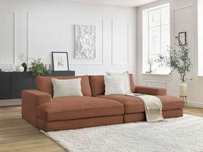BIGSOFA LEONARD Cord Orange  - Schwarz/Orange, MODERN, Kunststoff/Textil (234/77/159cm)