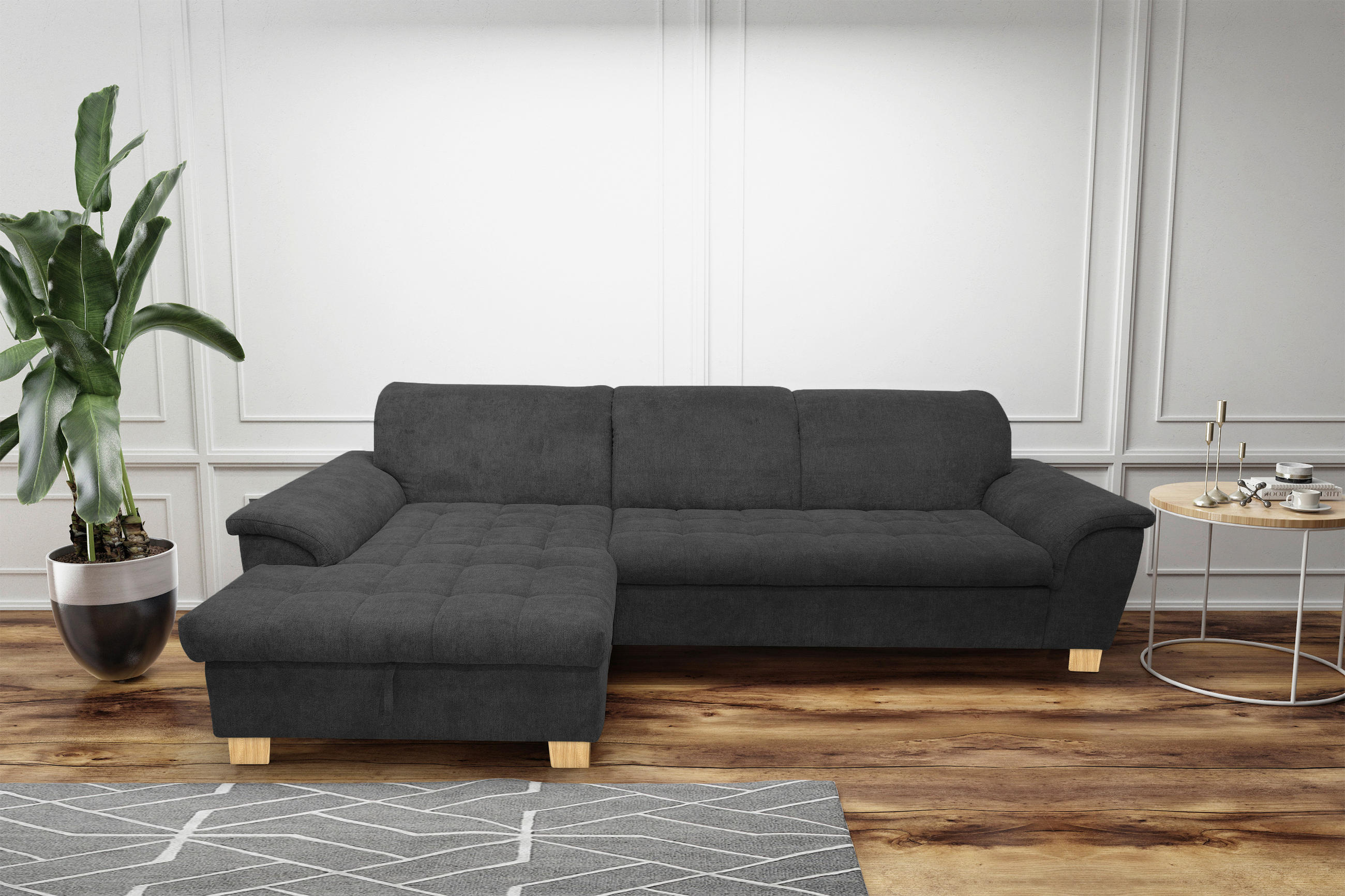 ECKSOFA Dunkelgrau Mikrofaser - Eichefarben/Dunkelgrau, KONVENTIONELL, Holz/Textil (170/281cm) - MID.YOU