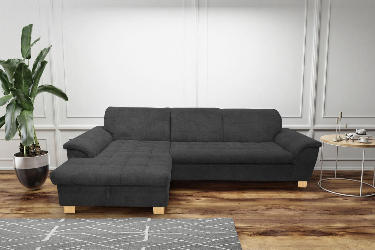 ECKSOFA Dunkelgrau Mikrofaser  - Eichefarben/Dunkelgrau, KONVENTIONELL, Holz/Textil (170/281cm) - MID.YOU