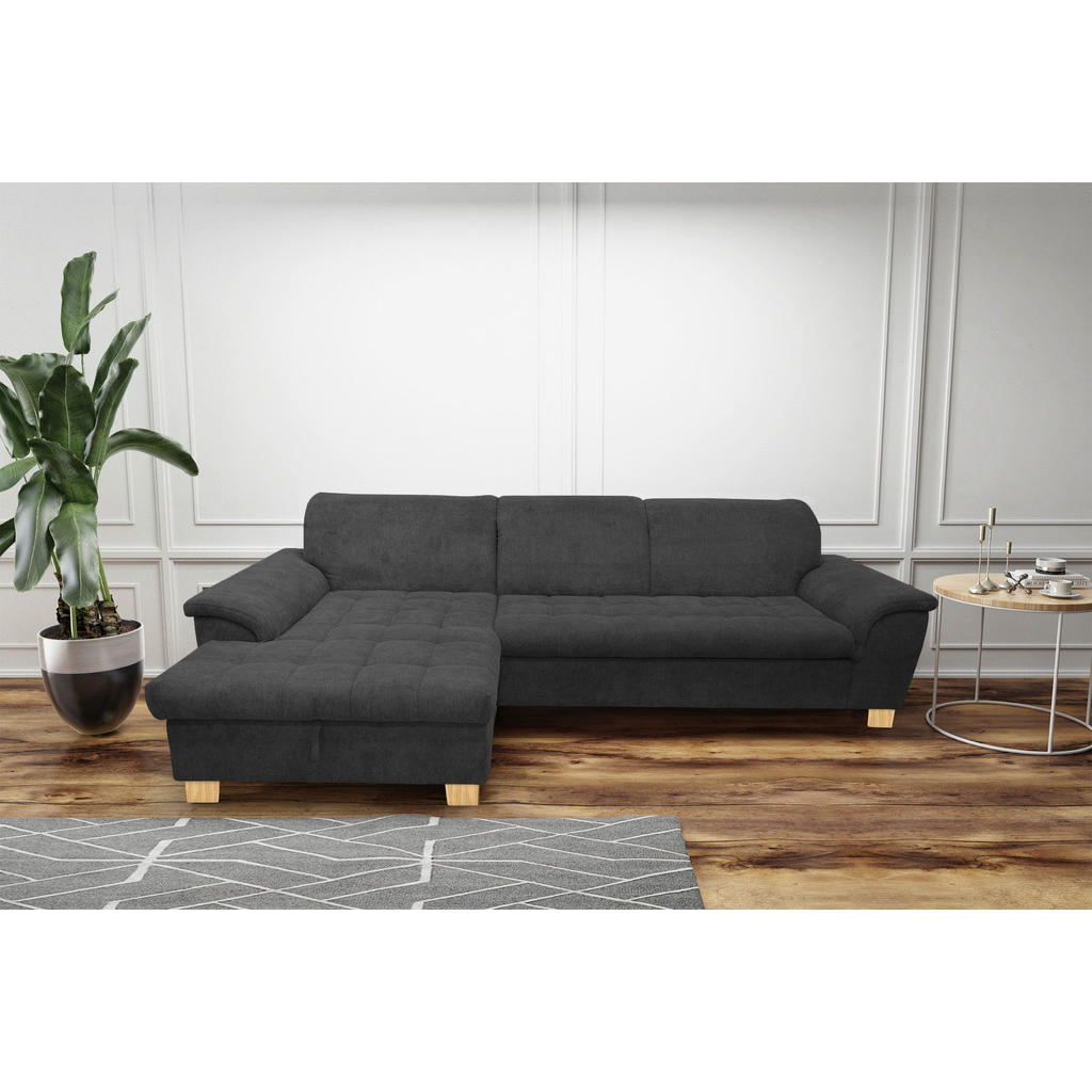 Thumbnail - Mid.you Ecksofa, Dunkelgrau, Textil, Eiche, Uni, 3-Sitzer, Ottomane links, L-Form, 281x170 cm, Made in EU, FSC Mix, Rück...