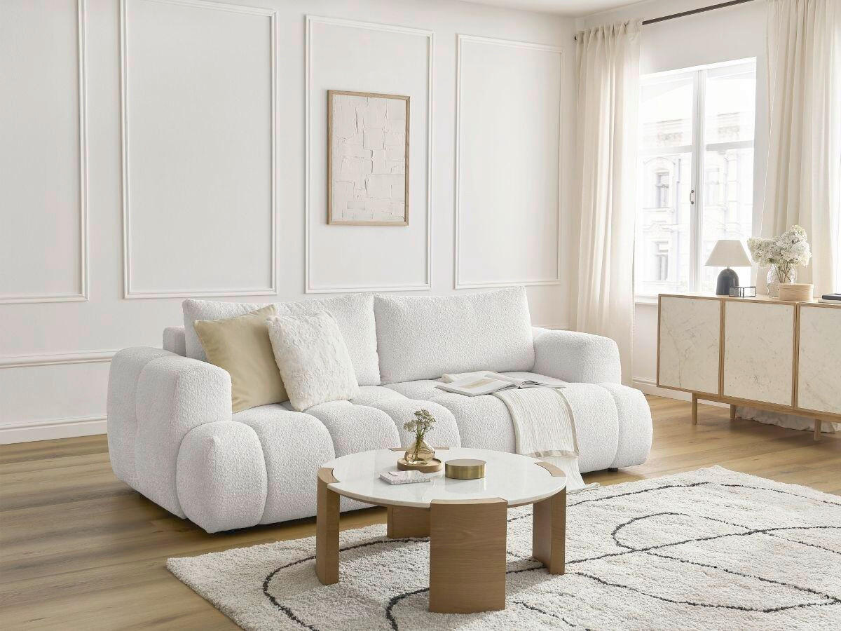 SCHLAFSOFA FUJI Bouclé Weiß  inkl.  - Schwarz/Weiß, MODERN, Kunststoff/Textil (251/113/88cm)