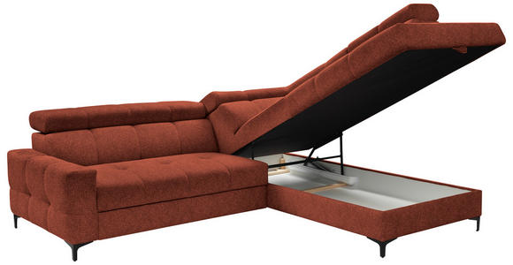 ECKSOFA in Struktur Dunkelorange  - Dunkelorange/Schwarz, MODERN, Textil/Metall (254/212cm) - Carryhome