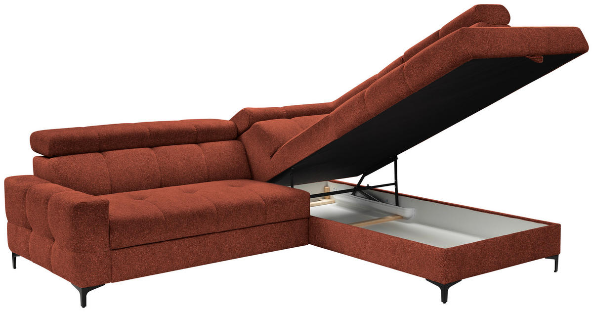 ECKSOFA in Struktur Dunkelorange  - Dunkelorange/Schwarz, Modern, Textil/Metall (254/212cm) - Carryhome