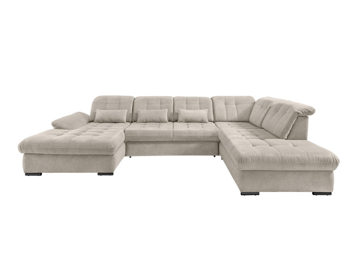 WOHNLANDSCHAFT Chenille Beige  - Beige/Schwarz, Modern, Textil/Metall (184/387/252cm) - Livetastic