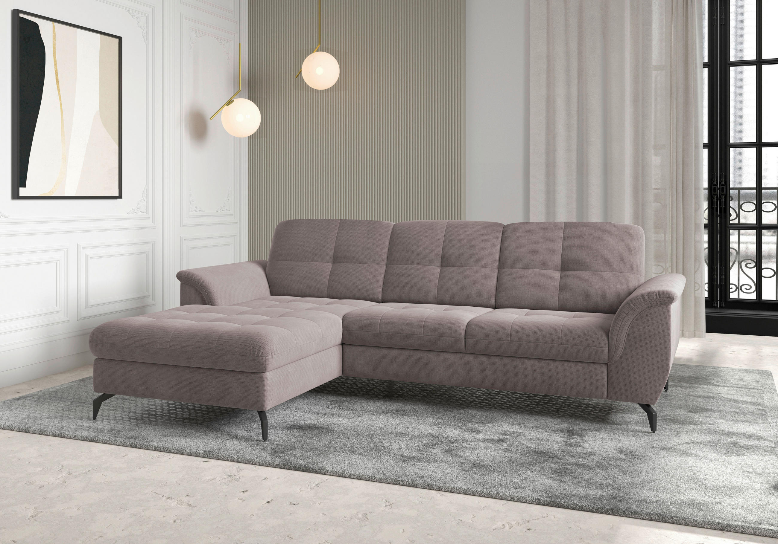 ECKSOFA ZORA E Taupe Flachgewebe  - Taupe/Schwarz, MODERN, Textil/Metall (164/262cm) - Sit & More