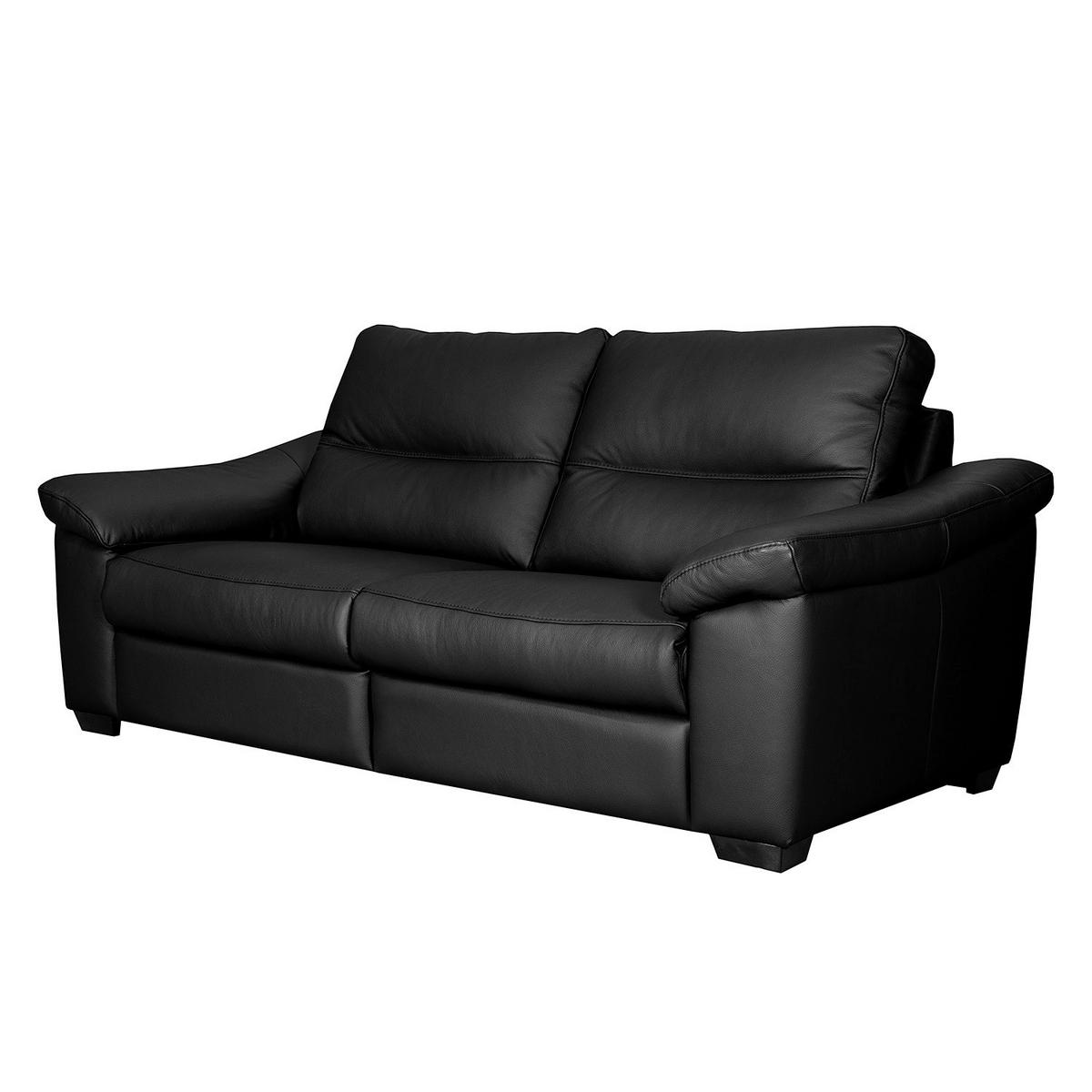 2,5-SITZER  in Echtleder Schwarz   - Schwarz, Design, Leder/Holz (214/97/97cm) - Livetastic