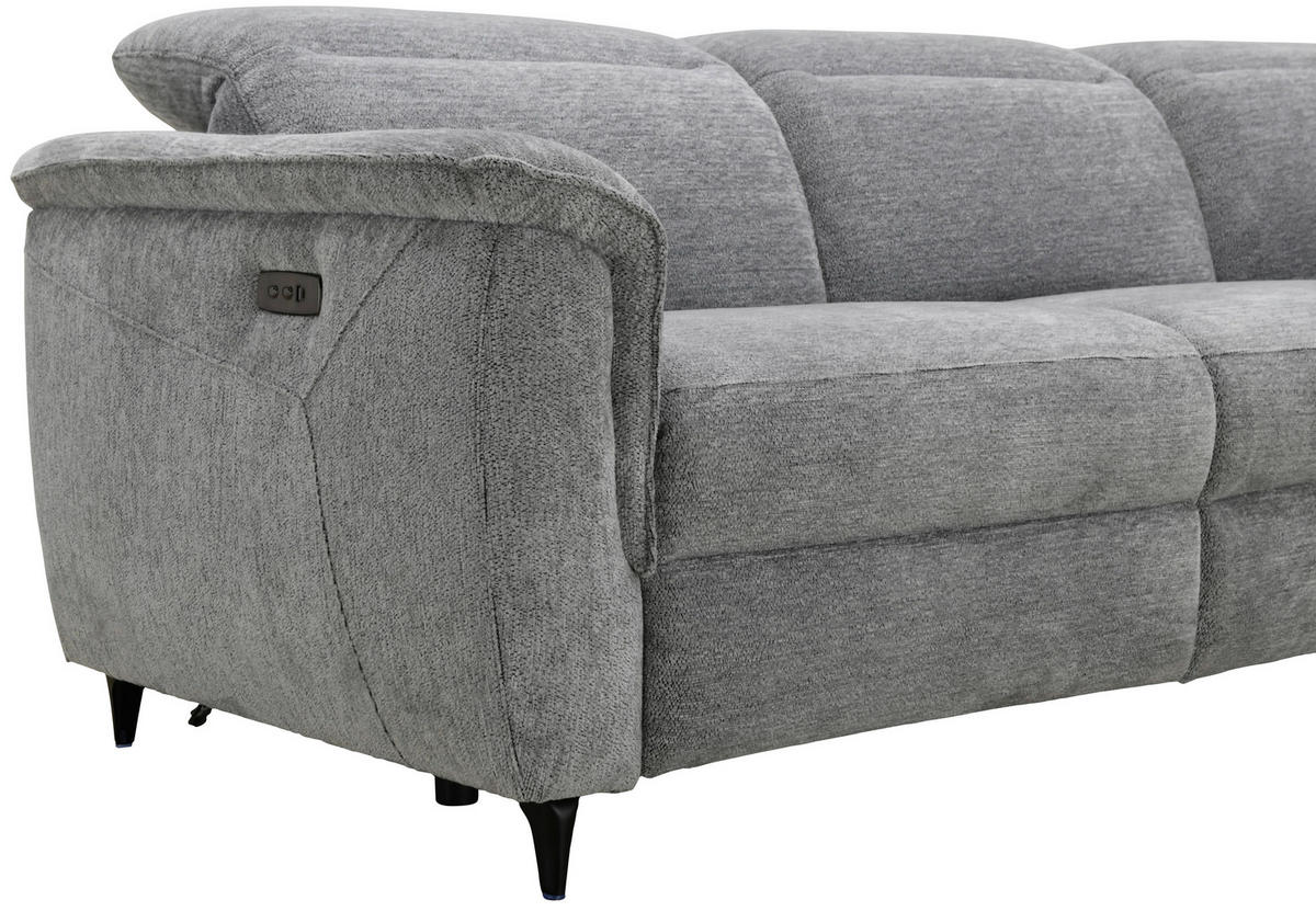 ECKSOFA Grau Chenille Relaxfunktion, Kopfteilverstellung, Stauraum  - Schwarz/Grau, Design, Textil/Metall (266/220cm) - Xora