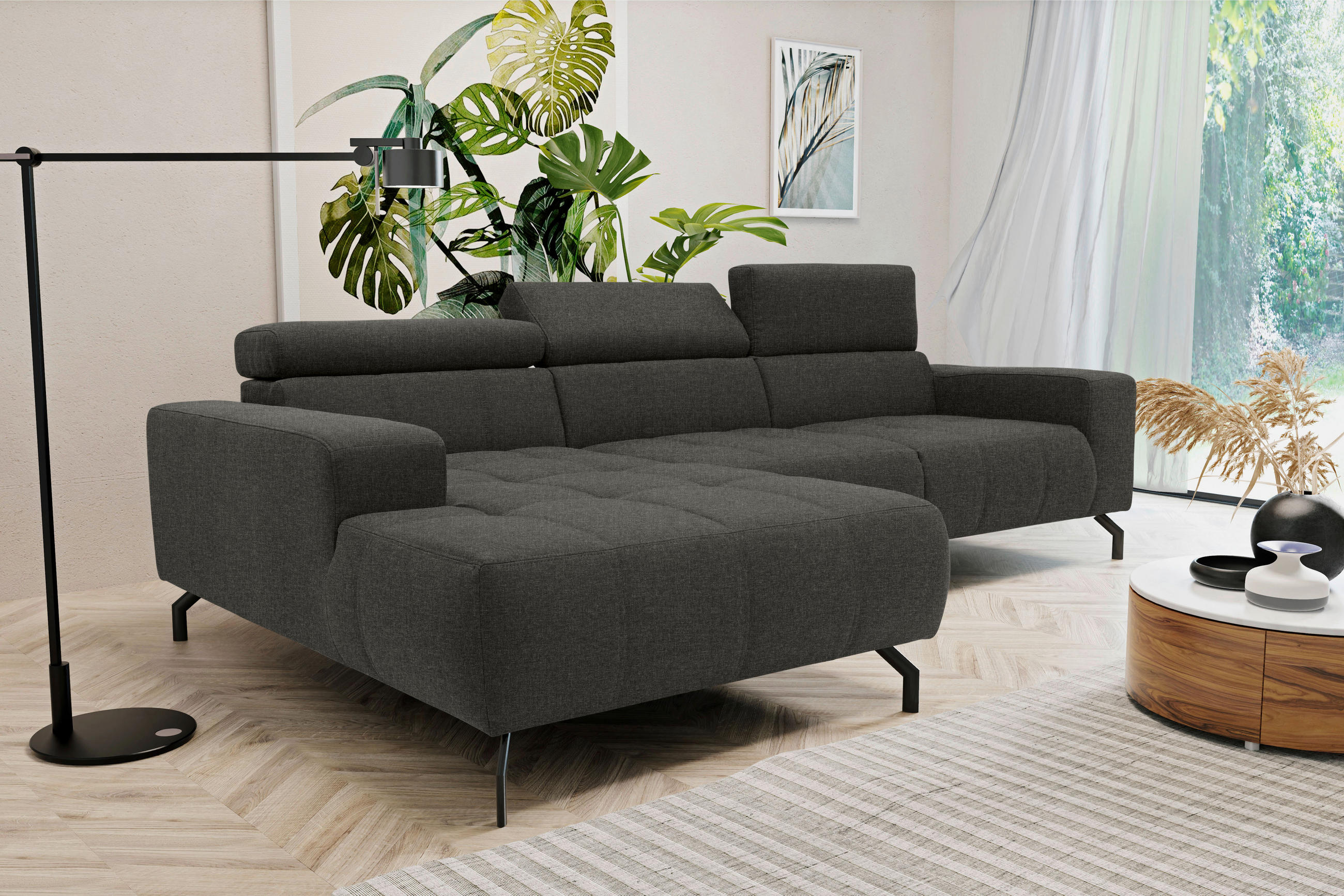 ECKSOFA Braun, Schwarz Webstoff  - Schwarz/Braun, Design, Textil/Metall (175/292cm) - MID.YOU