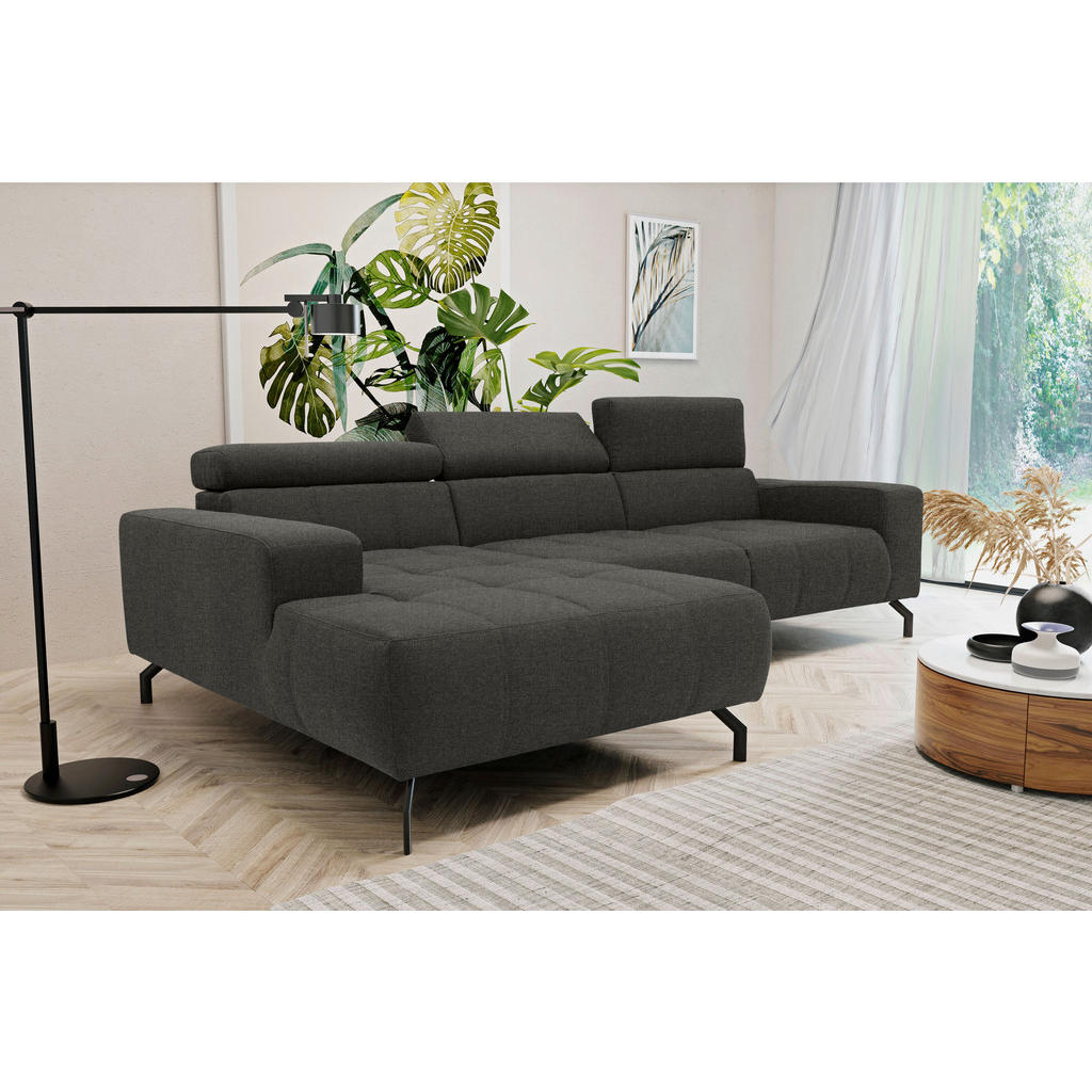Thumbnail - Mid.you Ecksofa, Braun, Schwarz, Textil, Uni, 3-Sitzer, Ottomane links, L-Form, 292x175 cm, Made in EU, FSC Mix, Rücken ...
