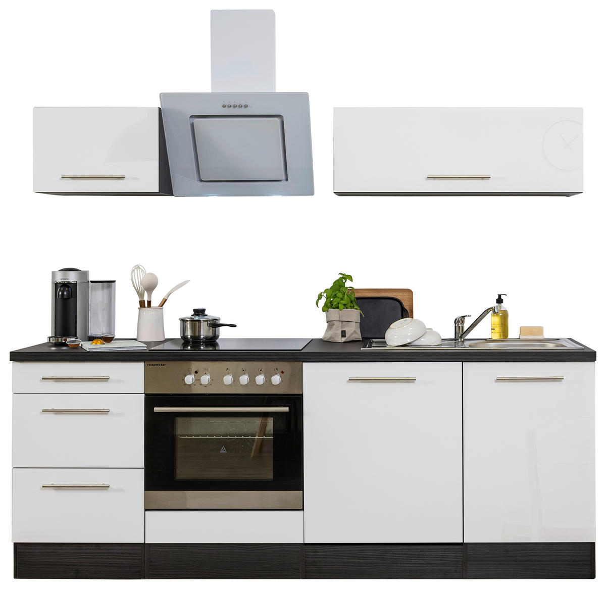 KÜCHENBLOCK 220 cm   in Grau, Weiss  - Weiss/Alufarben, Basics, Holzwerkstoff (220cm) - Respekta