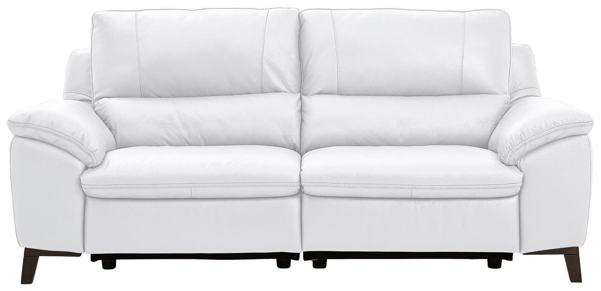 2,5-SITZER mit Relaxfunktion in Kombination Echtleder/Lederlook Weiss  - Wengefarben/Weiss, Design, Leder/Holz (216/97/95-151cm) - Livetastic