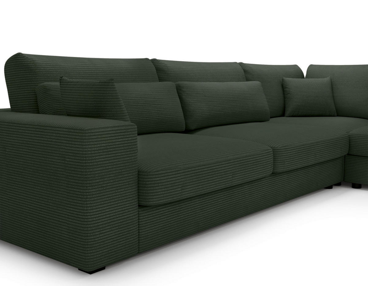 ECKSOFA in Cord Dunkelgrün  - Dunkelgrün/Schwarz, Konventionell, Kunststoff/Textil (314/250cm) - Carryhome