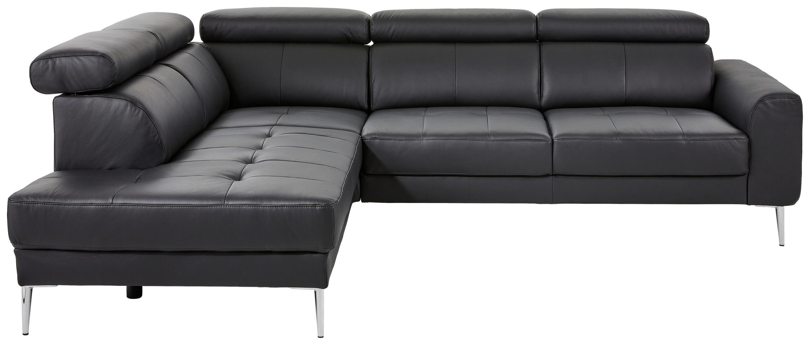 ECKSOFA Schwarz Echtleder  - Chromfarben/Schwarz, Design, Leder/Metall (213/262cm) - Hom`in