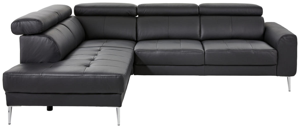 ECKSOFA  in Echtleder Schwarz  213/262 cm  - Chromfarben/Schwarz, Design, Leder/Metall (213/262cm) - Hom`in