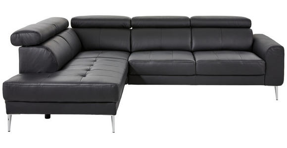 ECKSOFA  in Echtleder Schwarz  213/262 cm  - Chromfarben/Schwarz, Design, Leder/Metall (213/262cm) - Hom`in