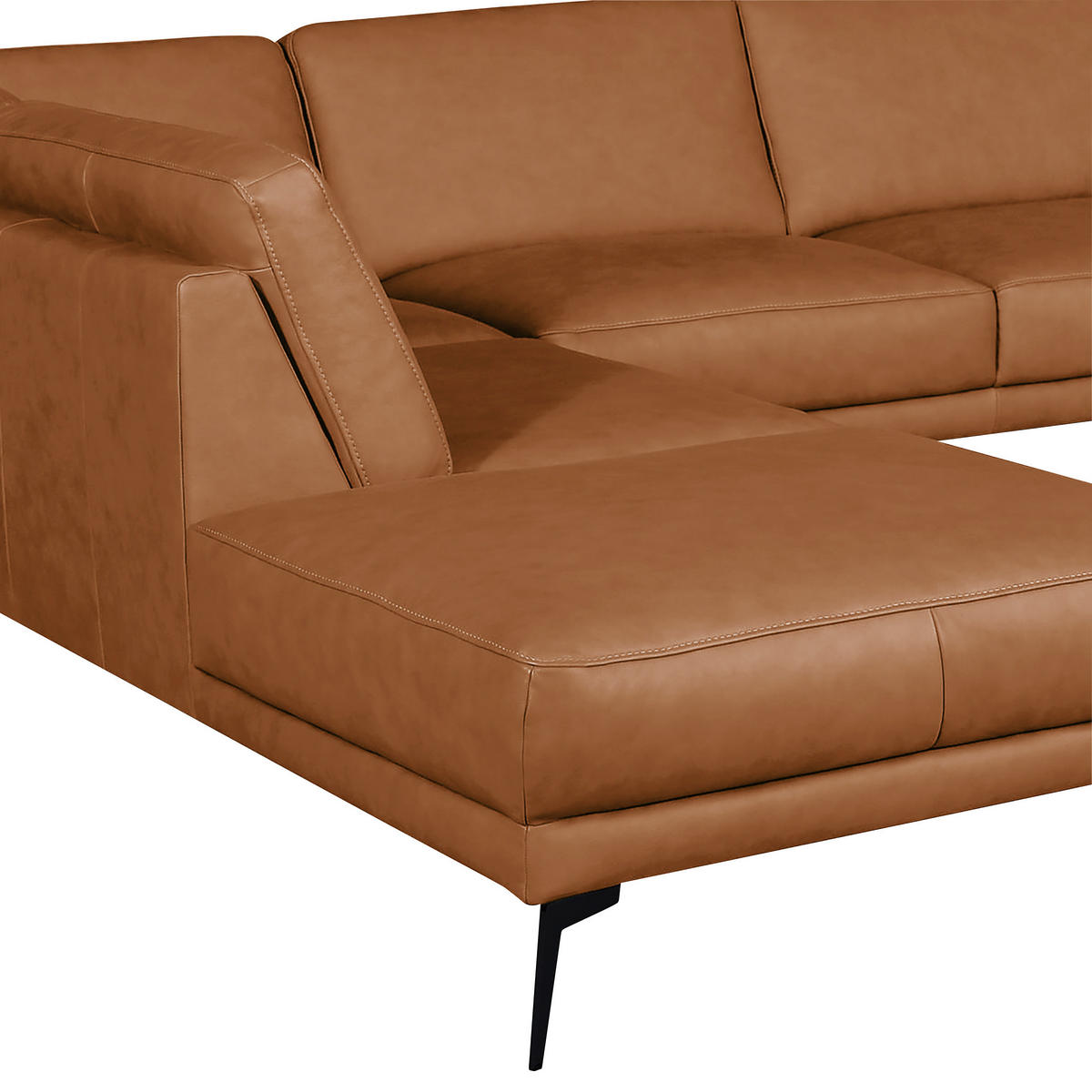 ECKSOFA in Echtleder Cognac  - Cognac/Schwarz, Design, Leder/Metall (250/273cm) - Livetastic