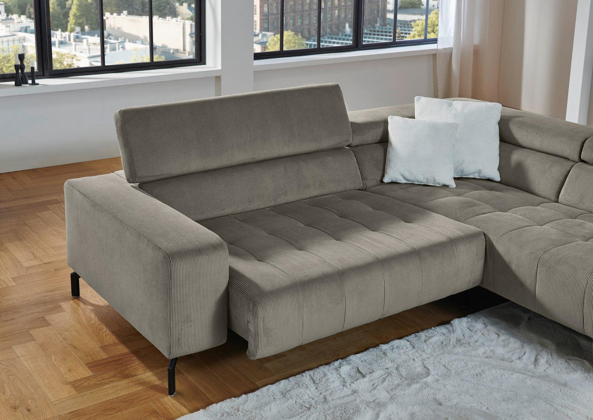 ECKSOFA Grau Cord  - Schwarz/Grau, Design, Textil/Metall (261/214cm) - Beldomo Style