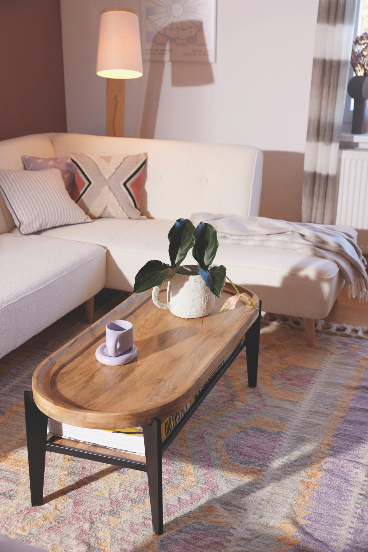 COUCHTISCH Mangoholz massiv 120/50/40 cm oval Naturfarben, Schwarz  - Schwarz/Naturfarben, Design, Holz/Metall (120/50/40cm) - MID.YOU