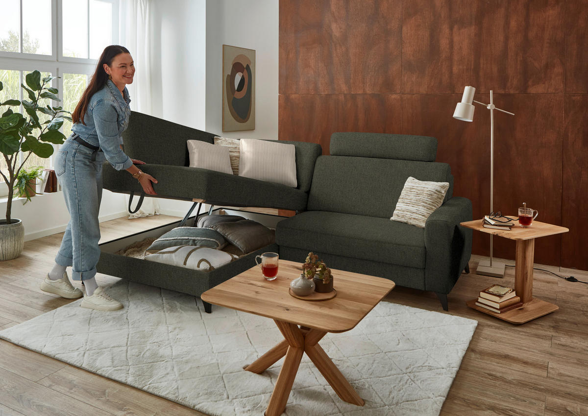 ECKSOFA  Chenille Dunkelgrün  - Dunkelgrün/Schwarz, Design, Textil/Metall (182/239cm) - Beldomo Comfort