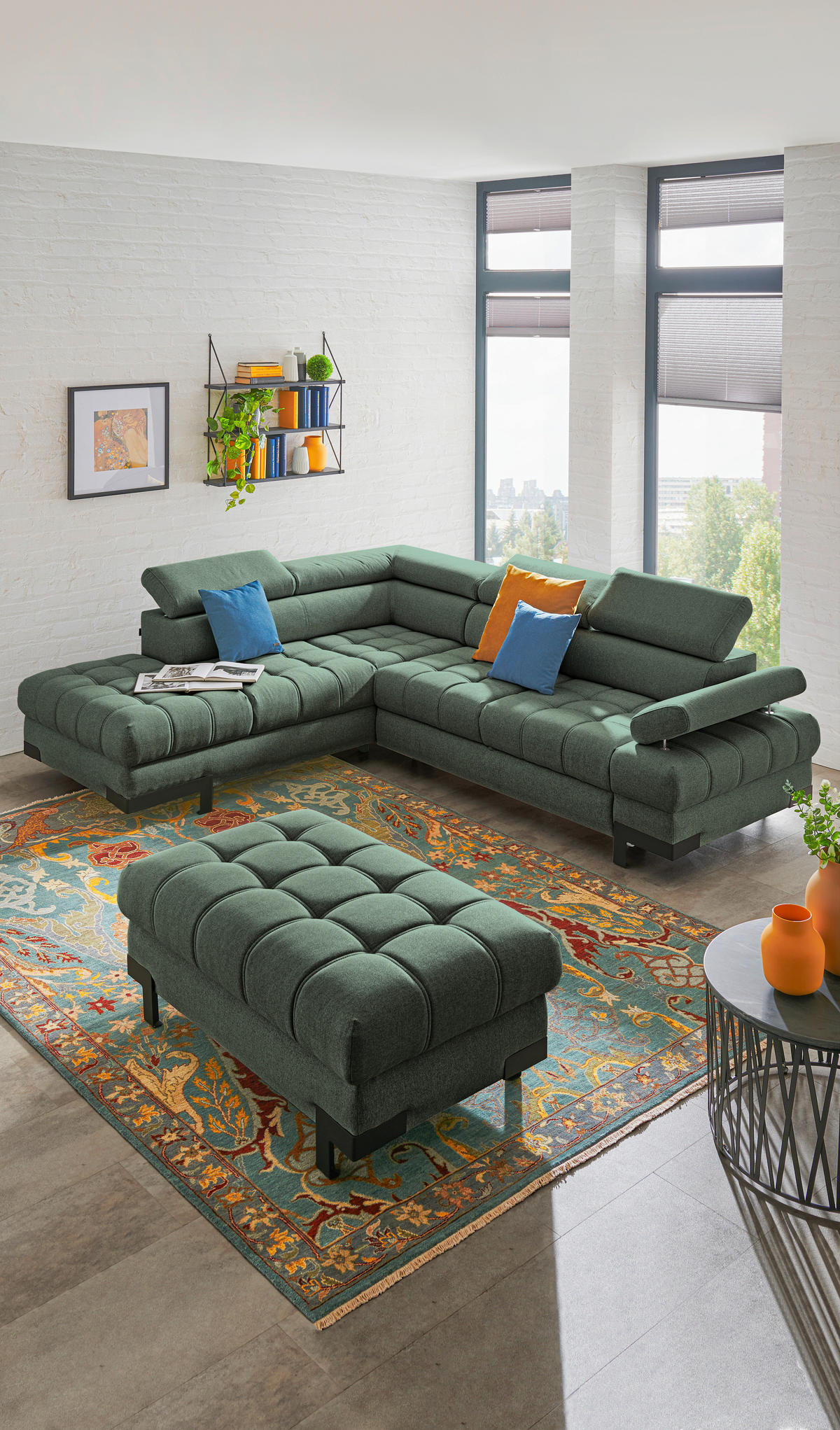 ECKSOFA in Webstoff Dunkelgrün  - Dunkelgrün/Schwarz, Design, Textil/Metall (223/263cm) - Welnova