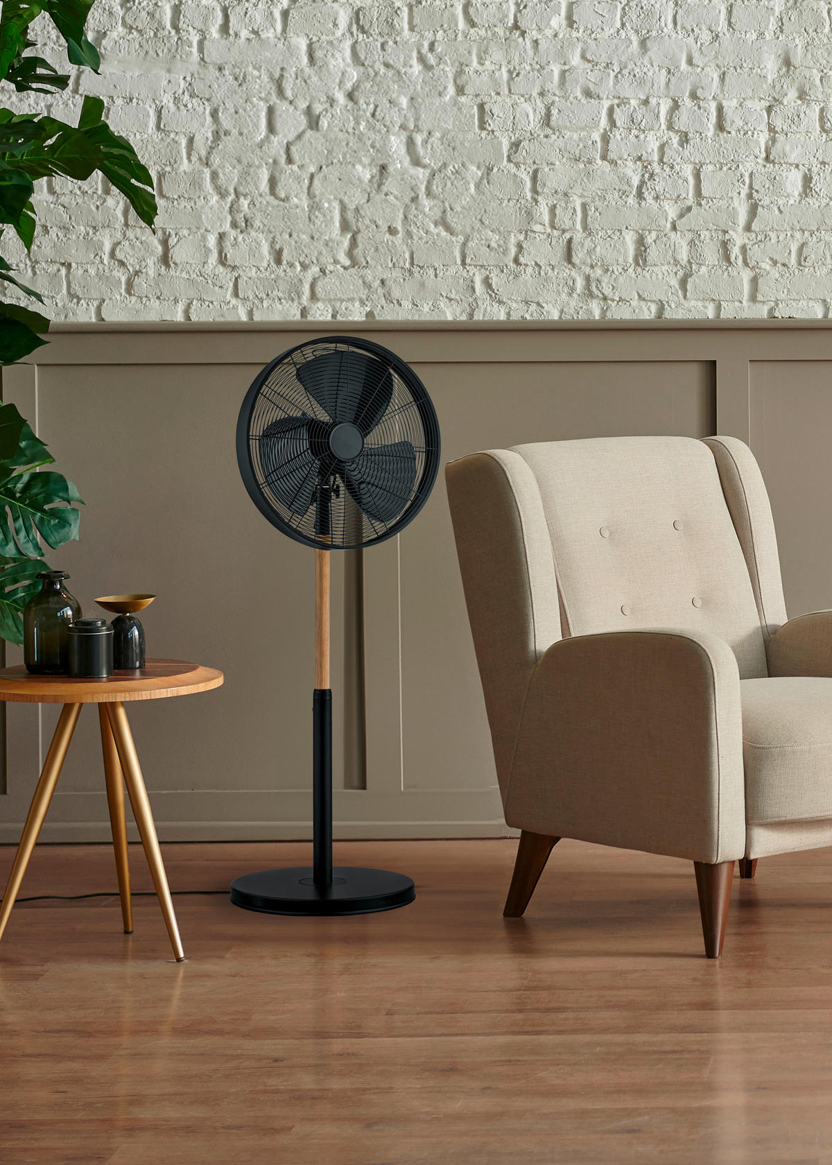 STANDVENTILATOR - Schwarz/Braun, KONVENTIONELL, Holz/Metall (45/120,50cm)