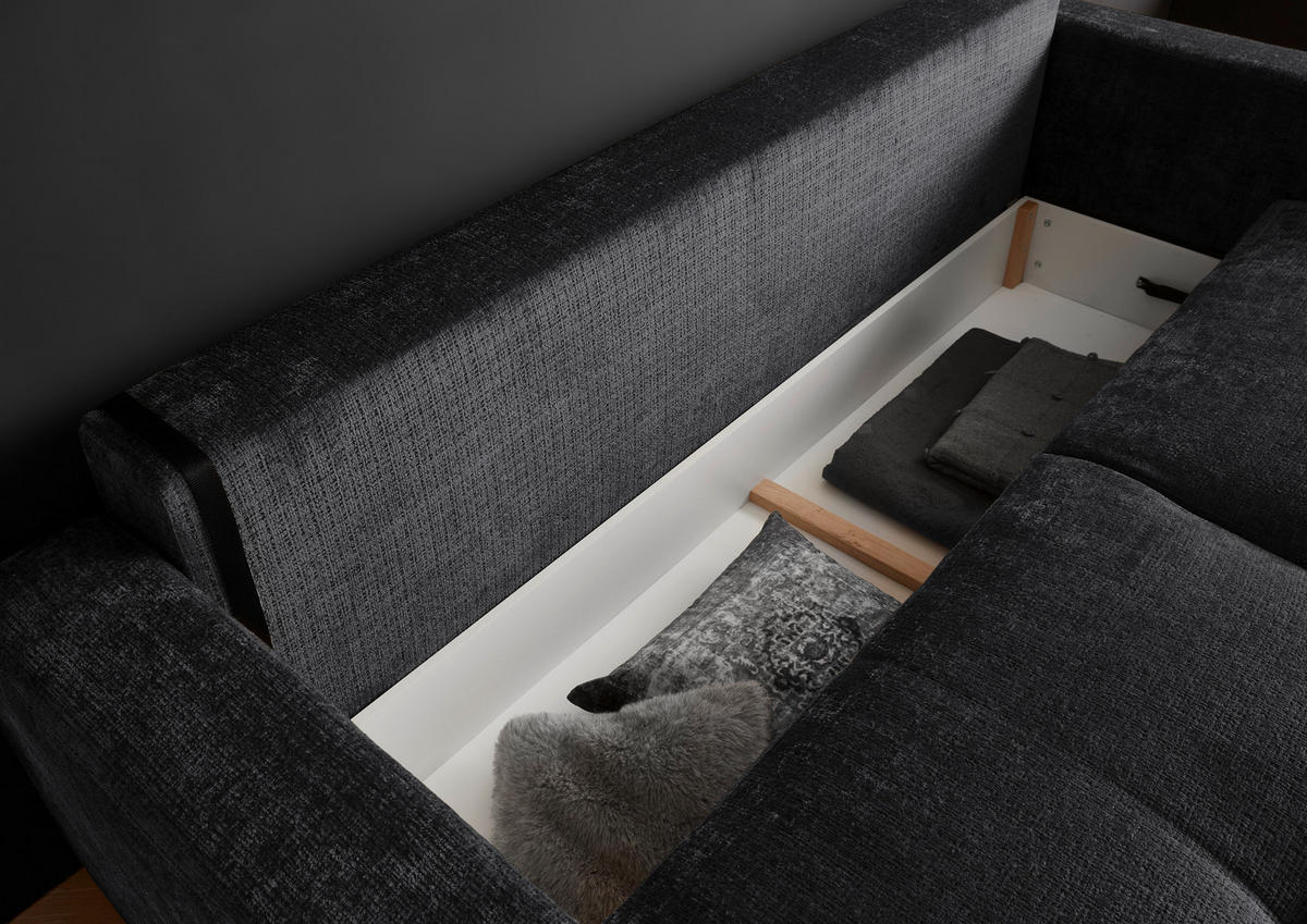 BÄDDSOFFA i chenille svart  - svart, Klassisk, textil/plast (235/88/120cm) - MID.YOU