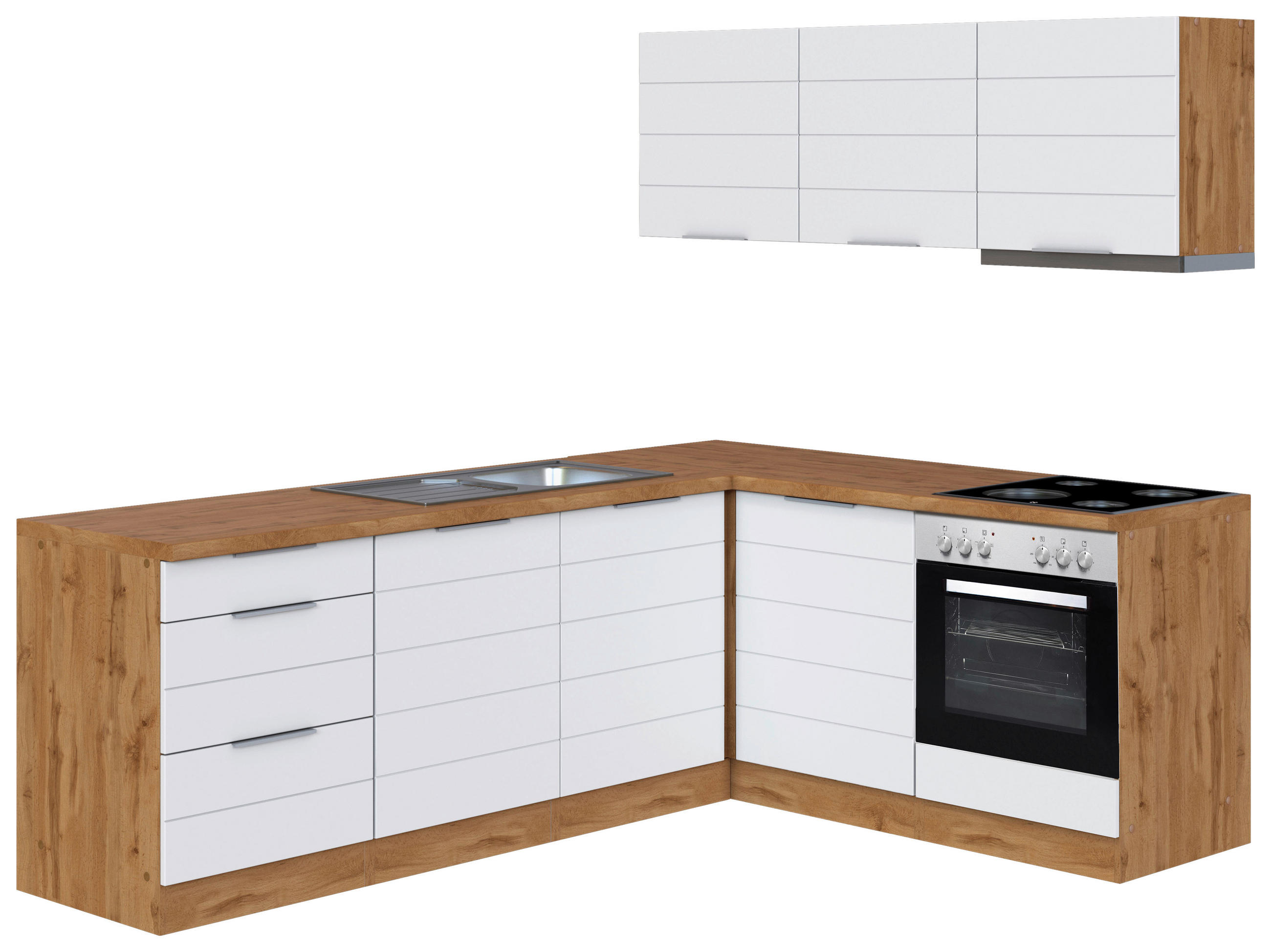 ECKKÜCHE 240/180 cm  in Weiss, Eiche Wotan  - Weiss/Eiche Wotan, Design, Holzwerkstoff/Metall (240/180cm) - Held