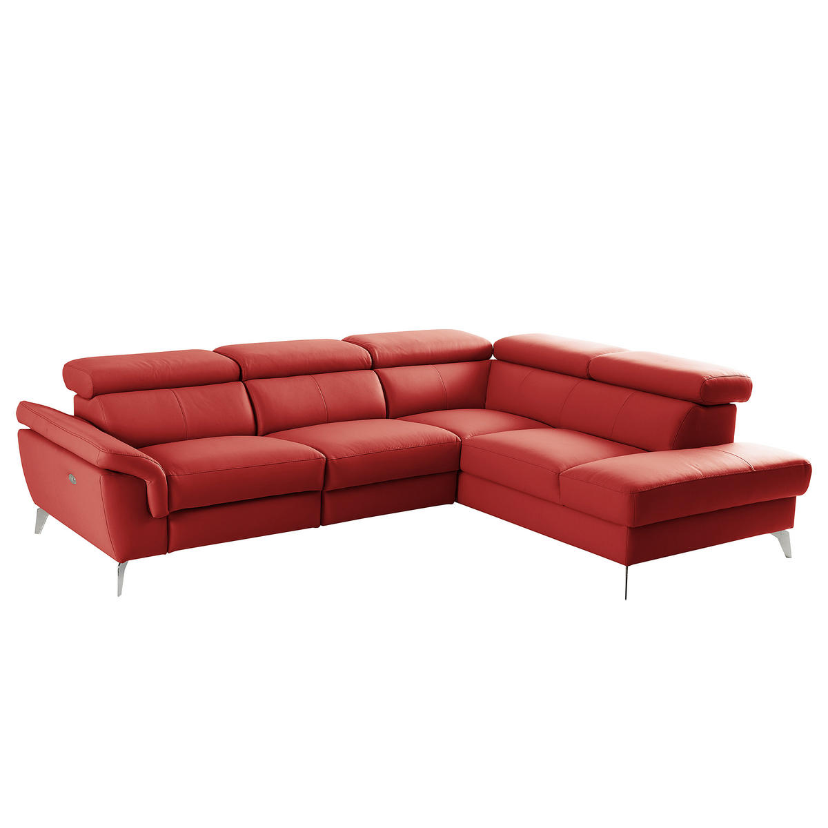 ECKSOFA Rot Echtleder Lederlook Rücken echt, Armteilverstellung, Relaxfunktion, Kopfteilverstellung  - Chromfarben/Rot, Design, Leder/Textil (265/210cm) - Livetastic