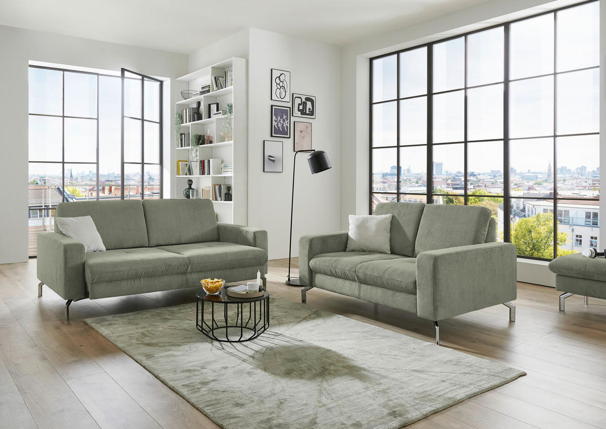 3-SITZER-SOFA Feincord Schilfgrün  - Schilfgrün/Chromfarben, Design, Textil/Metall (194/87/105cm) - Beldomo Style