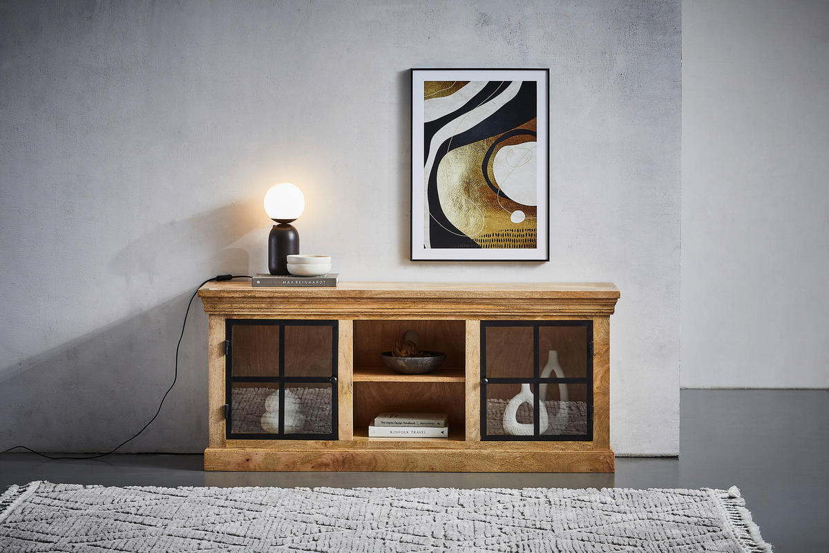 COMODĂ JOASĂ 150/65/40 cm  - culoare natur/negru, Romantik / Landhaus, sticlă/metal (150/65/40cm) - MID.YOU