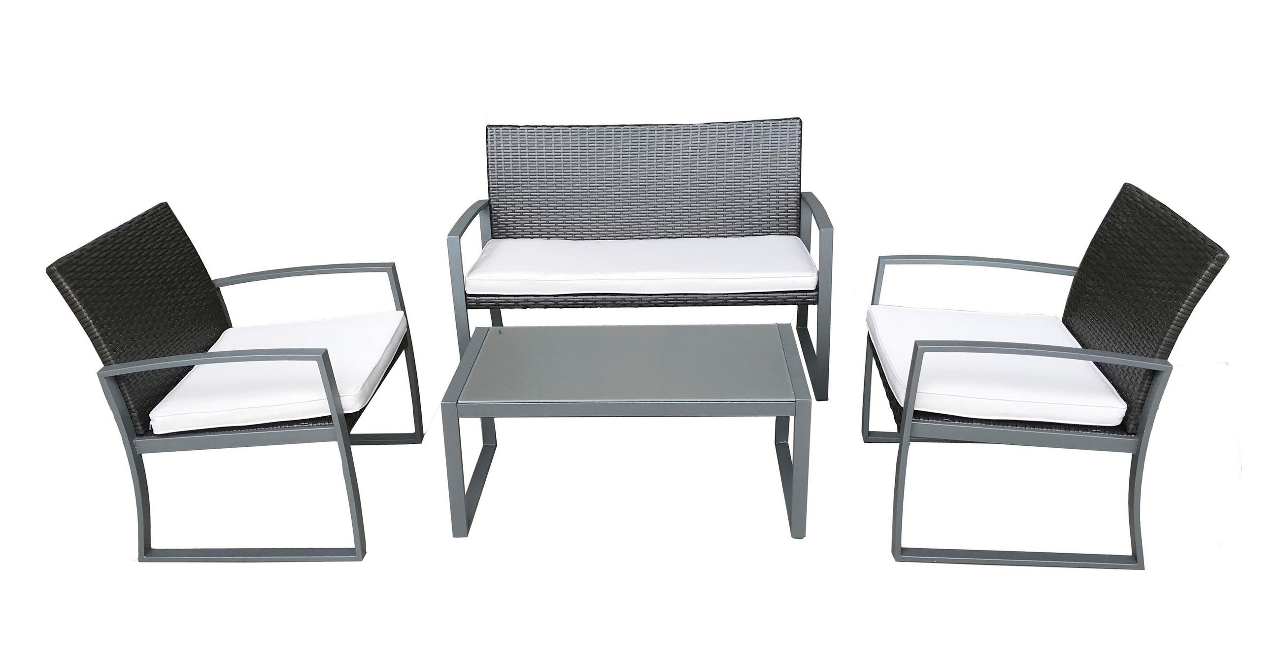 GARTENSET 4-teilig  - Weiß/Grau, Basics, Kunststoff/Textil - Gardenson
