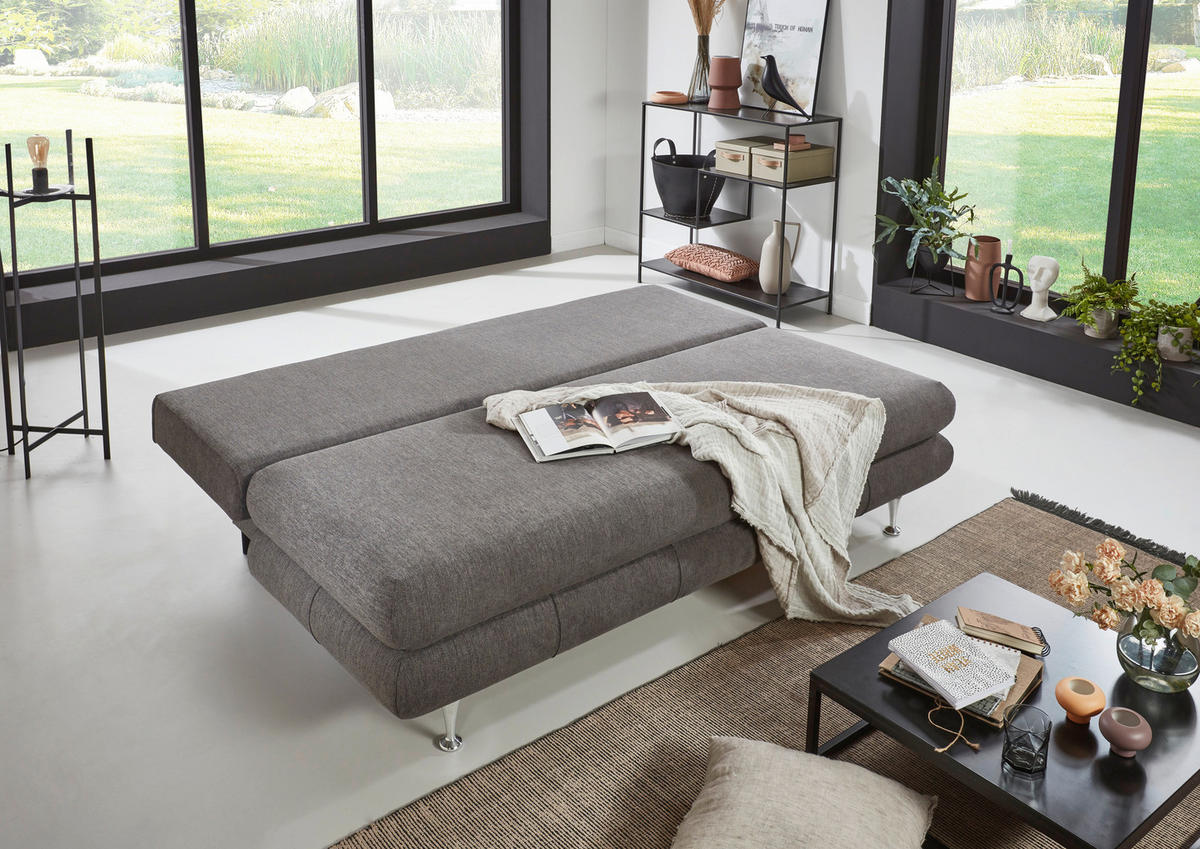 SCHLAFSOFA  mit Webstoff Taupe  - Taupe/Edelstahlfarben, KONVENTIONELL, Kunststoff/Textil (190/93/92cm) - Carryhome