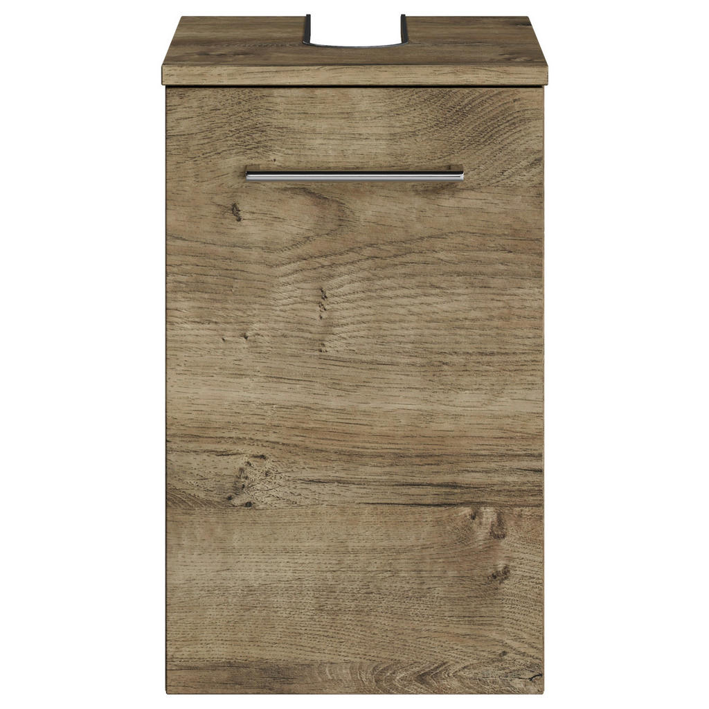 Thumbnail - Sadena Waschbeckenunterschrank M-Plan, Eiche dunkel, Metall, 30x49.8x38.3 cm, Goldenes M, Made in Germany, hängend, Type...