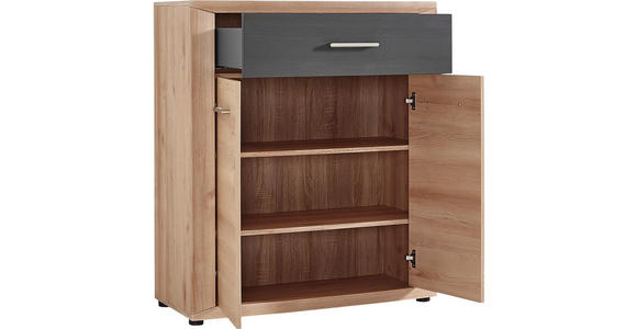 KOMMODE 90/105/42 cm - Dunkelgrau/Buchefarben, KONVENTIONELL, Holzwerkstoff/Metall (90/105/42cm) - Voleo