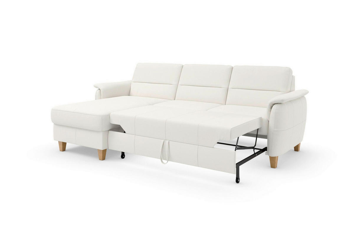 ECKSOFA PALMERA E in Echtleder Weiß  163/244 cm  - Eichefarben/Weiß, Basics, Leder/Holz (163/244cm) - Sit & More