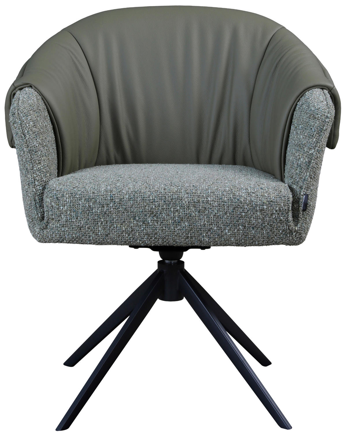 ARMLEHNSTUHL  Sitzfläche 360° drehbar, automatische Rückholfunktion Leinenoptik Echtleder  Grün, Schwarz  - Schwarz/Grün, Design, Leder/Textil (68,5/83/65,5cm) - Carryhome