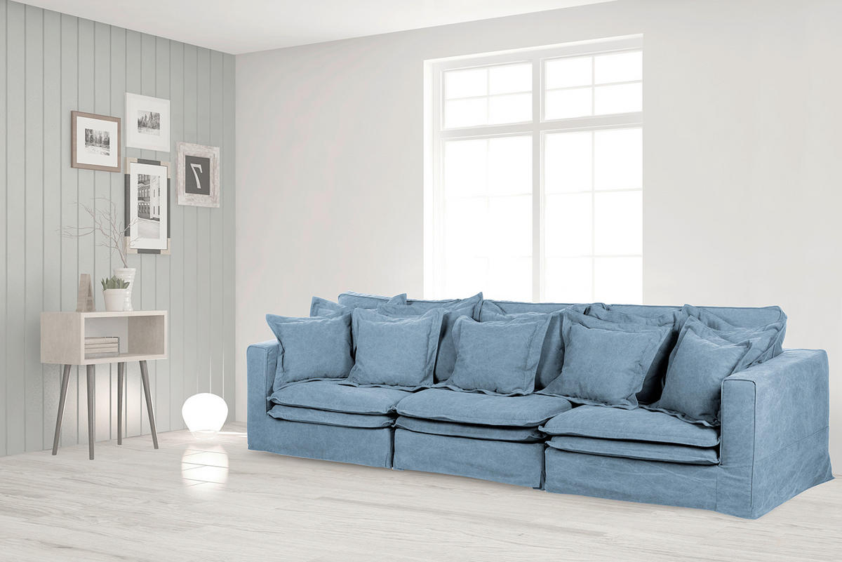 BIGSOFA STELLA Webstoff Blau  - Blau/Schwarz, Design, Kunststoff/Textil (338/90/119cm) - P & B