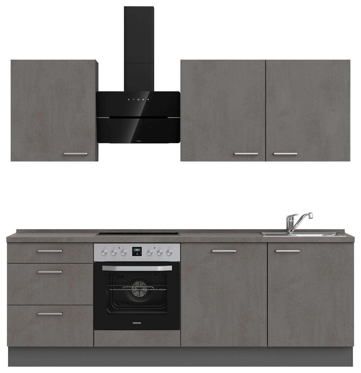 KÜCHENBLOCK 240 cm   in Schieferfarben  - Schieferfarben/Edelstahlfarben, MODERN, Holzwerkstoff/Metall (240cm) - Nobilia