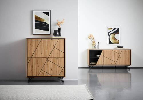 SIDEBOARD 110/125/40 cm  - svart/ekfärgad, Lifestyle, metall/trämaterial (110/125/40cm) - MID.YOU