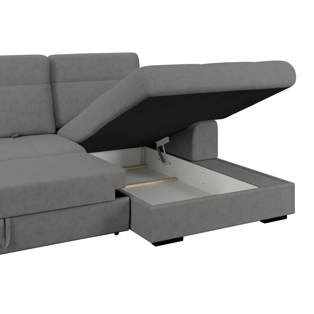 ECKSOFA Anthrazit Chenille Rücken echt, Kopfteilverstellung  - Anthrazit/Schwarz, KONVENTIONELL, Holz/Textil (286/203cm) - MID.YOU