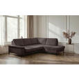 ECKSOFA Dunkelbraun Velours Bettkasten, Sitzvorzug  - Dunkelbraun/Schwarz, KONVENTIONELL, Textil/Metall (253/206cm) - Venda