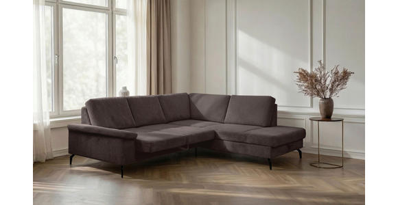 ECKSOFA Dunkelbraun Velours Bettkasten, Sitzvorzug  - Dunkelbraun/Schwarz, KONVENTIONELL, Textil/Metall (253/206cm) - Venda