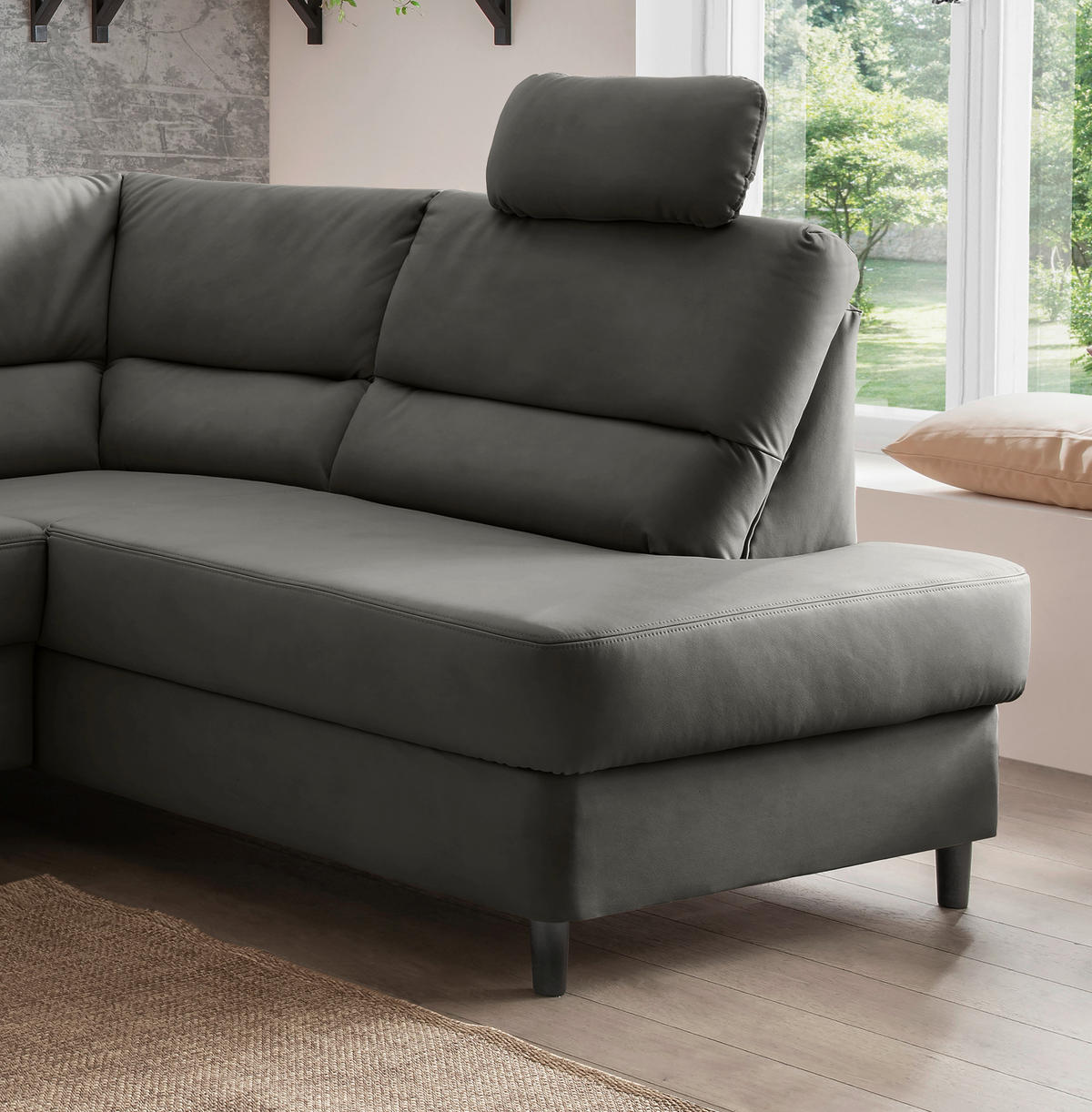 ECKSOFA in Lederlook Grau  - Schwarz/Grau, Modern, Holz/Textil (266/190cm) - Livetastic