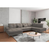 WOHNLANDSCHAFT in Flachgewebe Schlammfarben  - Schlammfarben/Schwarz, KONVENTIONELL, Textil/Metall (185/357/231cm) - Sit & More