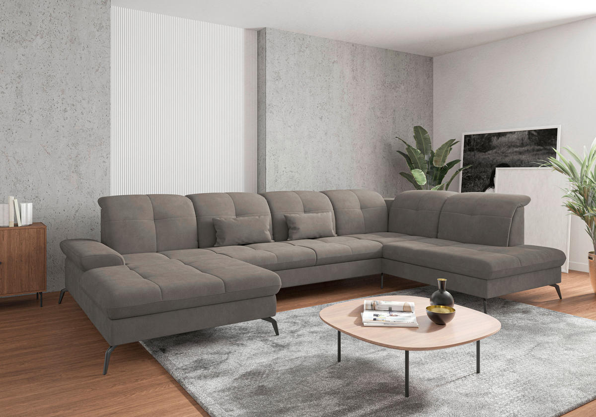WOHNLANDSCHAFT in Flachgewebe Schlammfarben  - Schlammfarben/Schwarz, KONVENTIONELL, Textil/Metall (185/357/231cm) - Sit & More