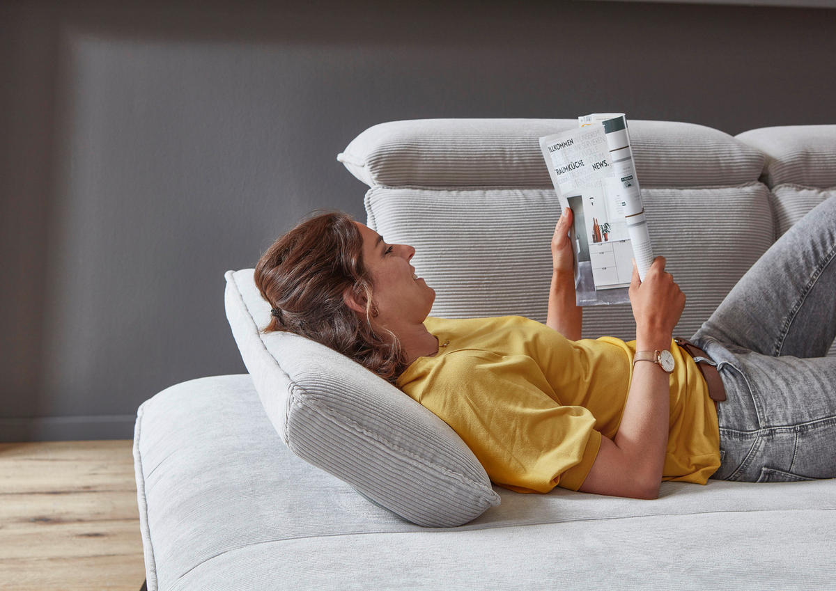 ECKSOFA Hellgrau Cord  - Hellgrau/Schwarz, Design, Textil/Metall (196/301cm) - Moderano