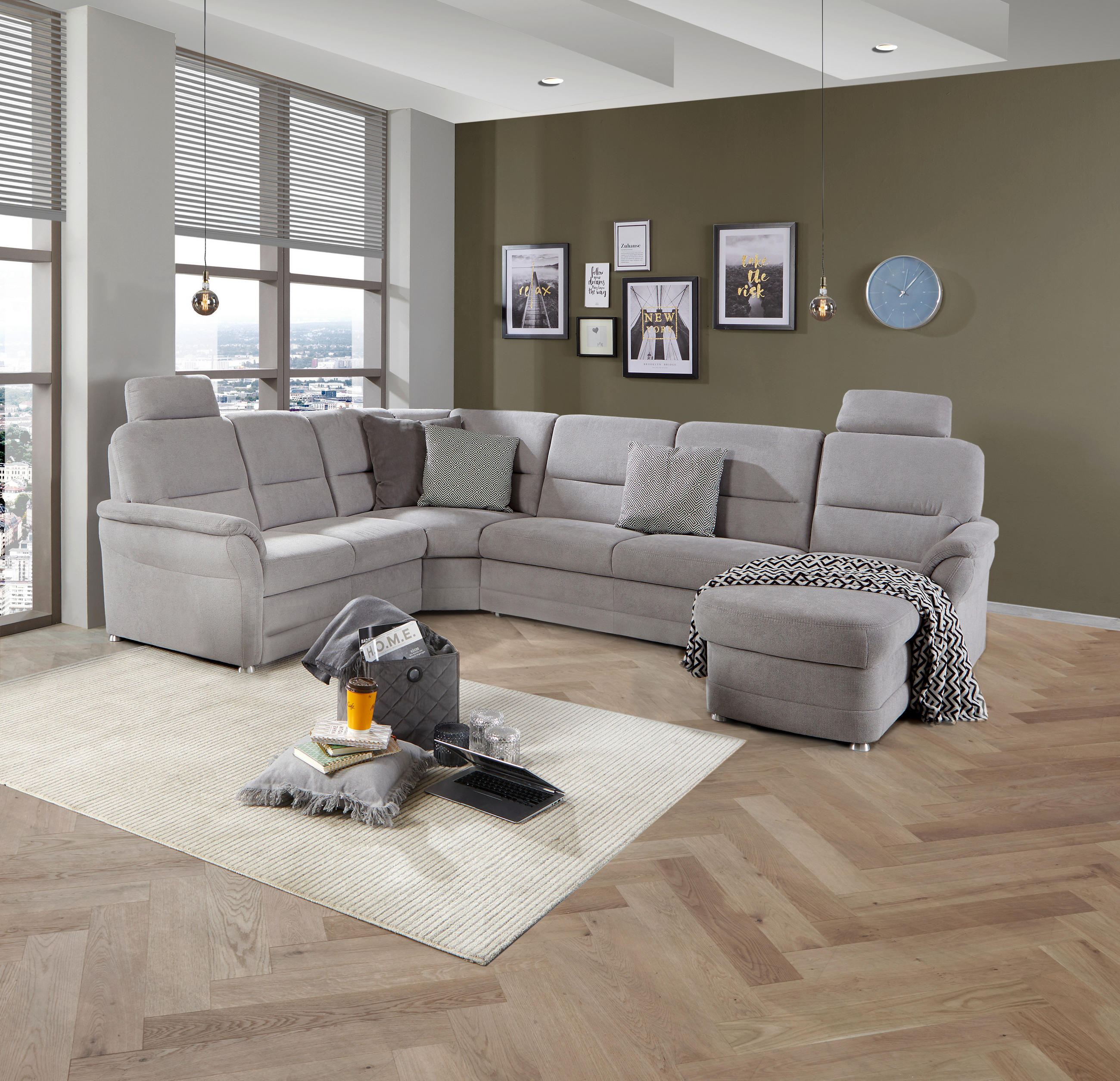 WOHNLANDSCHAFT in Silberfarben - Silberfarben, Modern, Holz/Holzwerkstoff (228/310/160cm) - Livetastic