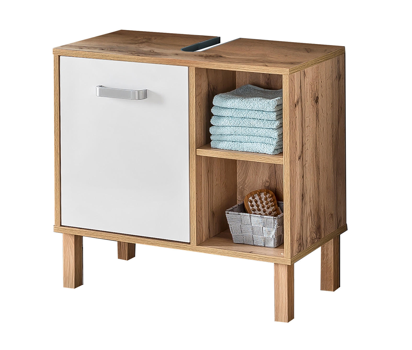 Stylife Waschbeckenunterschrank Alina Weiß, Eiche Wotan 65.3x63.3x33.1 cm